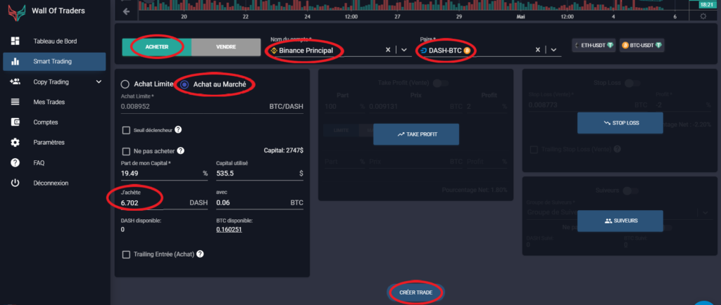 Convertir ses cryptos en achetant au marché sur Wall Of Traders
