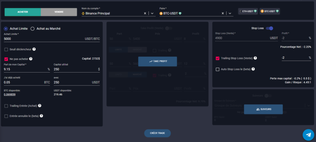 trailing stop loss sur une crypto que je possède déjà