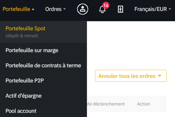 portefeuille spot binance