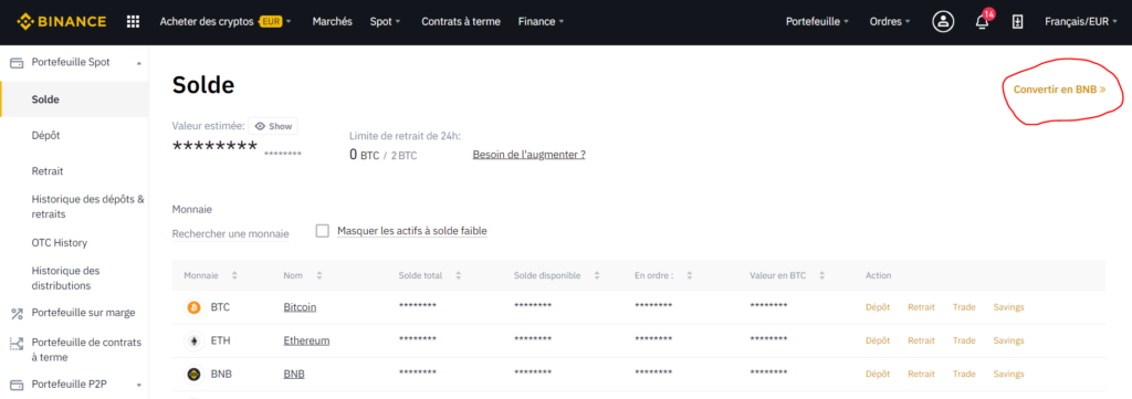 solde spot binance