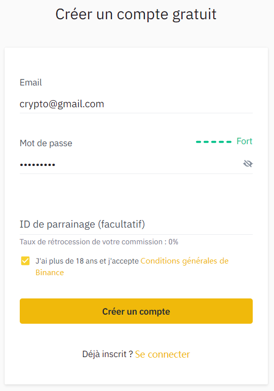 créer un compte binance