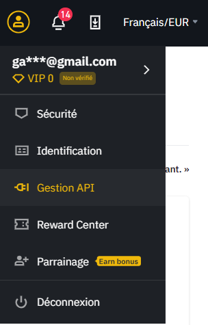 Création d'une clé API de trading sur Binance