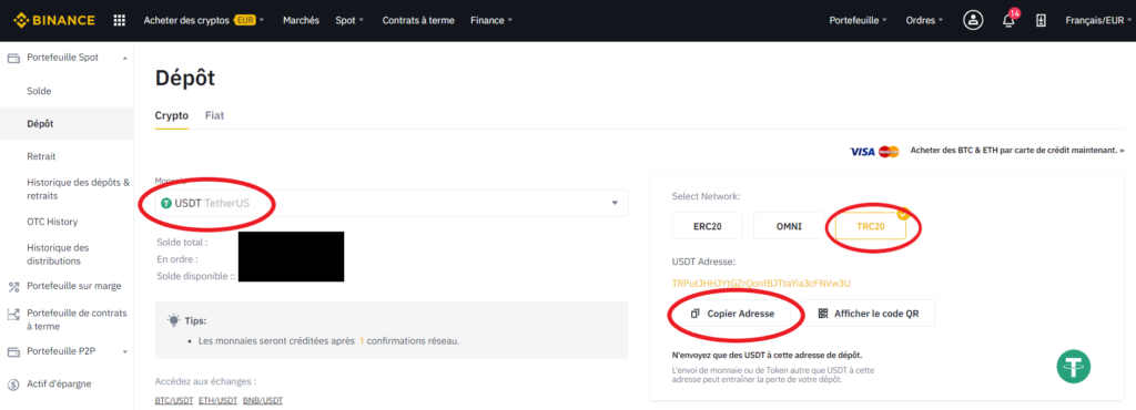 Dépôt de cryptomonnaies sur Binance Futures
