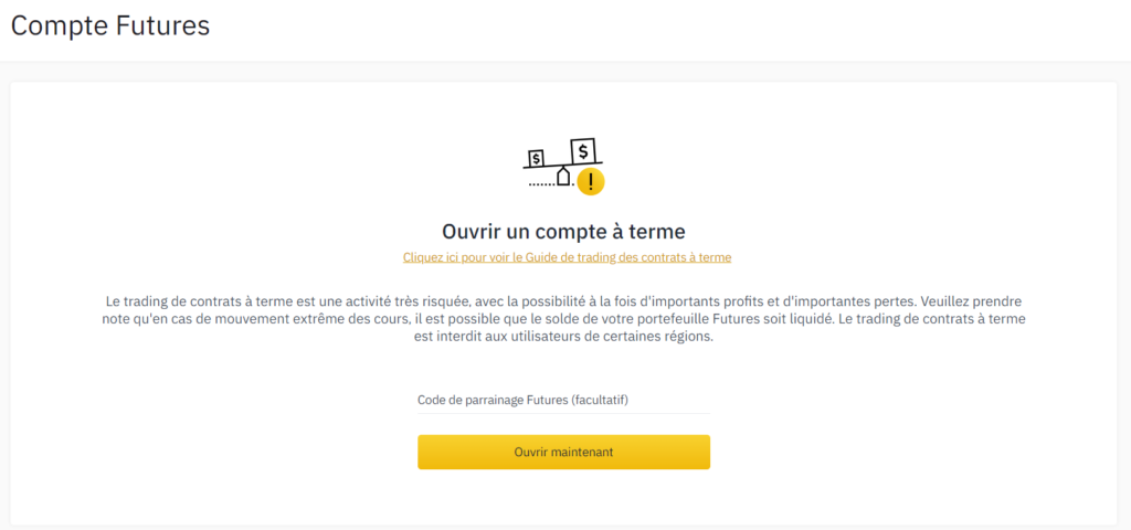 Ouvrir un compte Binance Futures