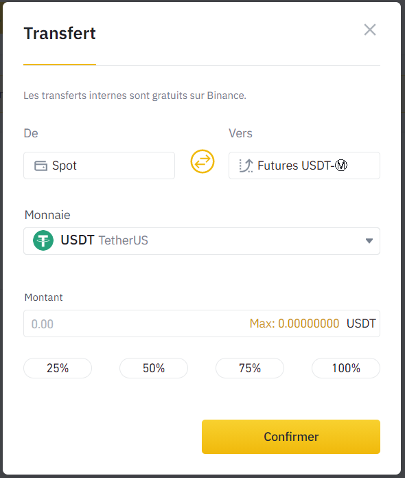 Transfert de Binance vers Binance Fuures