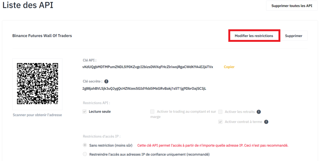 Création d'une clé API sur Binance Futures