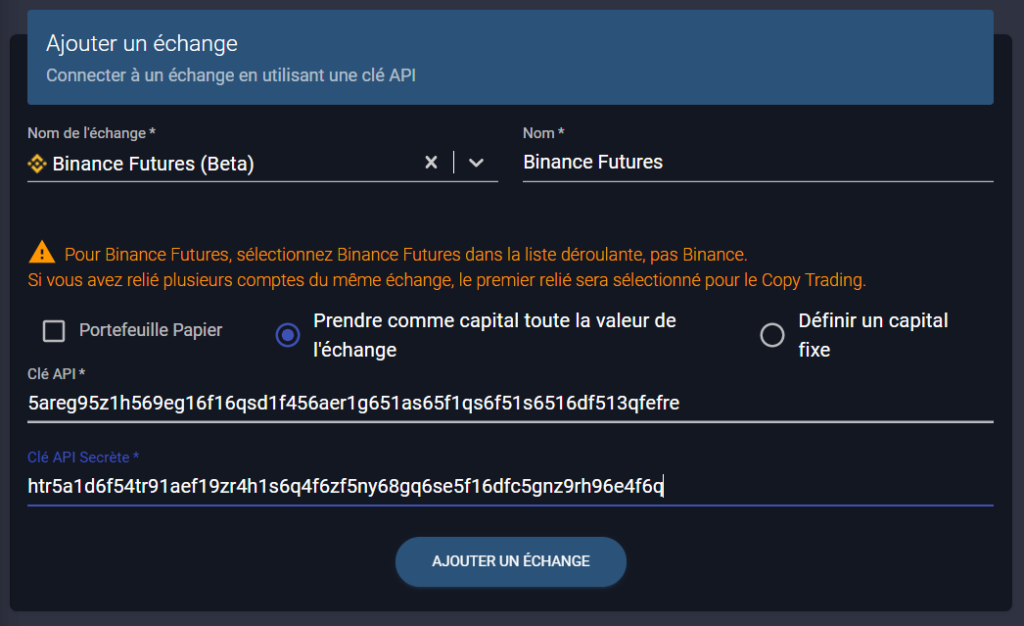 ajouter binance futures à wall of traders par API