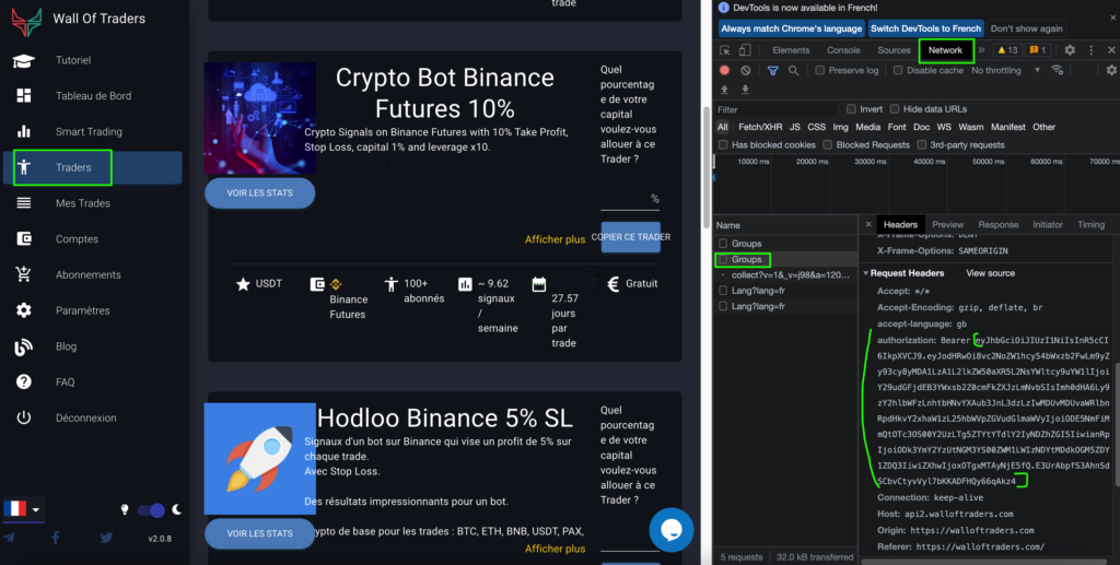 Trading API : paramétrage