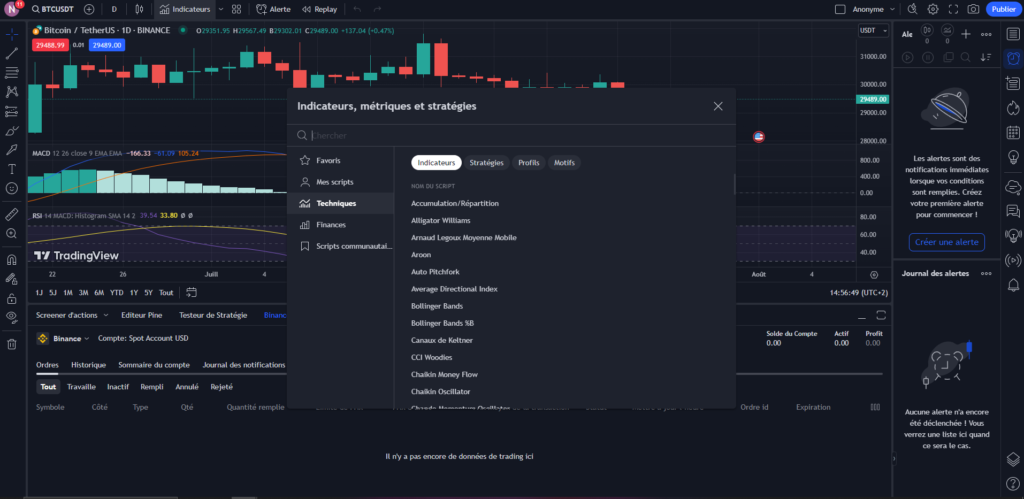 Utilisation de TradingView pour l'analyse technique sur Binance